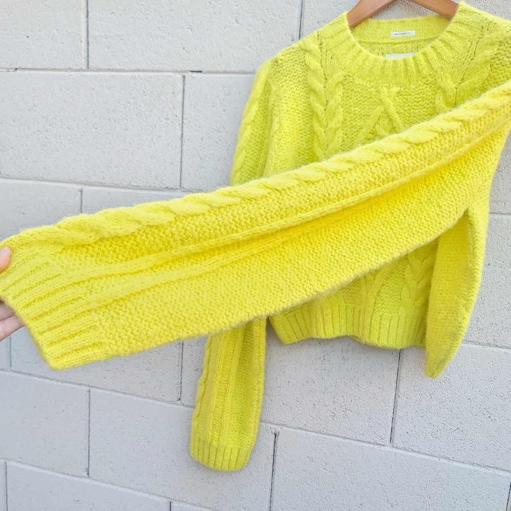 MOTHER | Wide Sleeve Extended Sleeve Crop Cable Sweater in Highlight of My Life - Picture 7 of 16